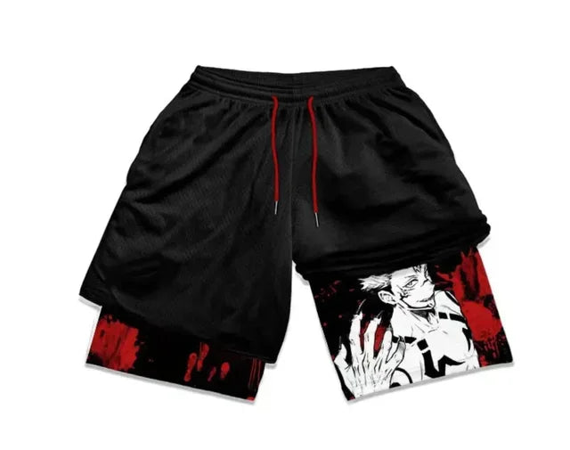Pantaloncini estivi a doppio strato, da uomo, stile anime
