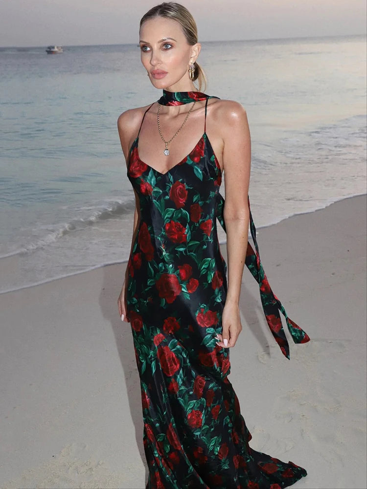 Halter Backless Print Abito sexy elegante