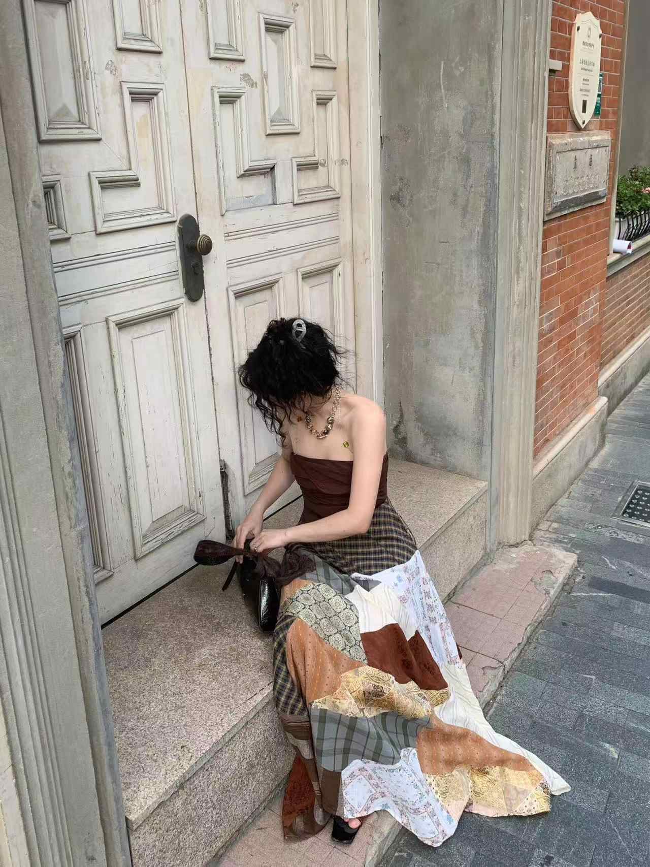 Women's Skirt Vacation Style Artistic Stitching Long Wild Skirt