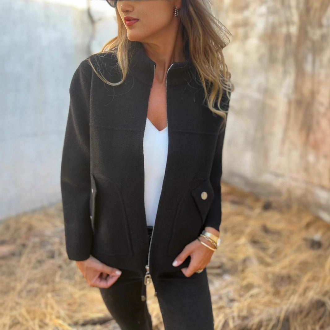 Loose Casual Simple Zipper Woolen Coat