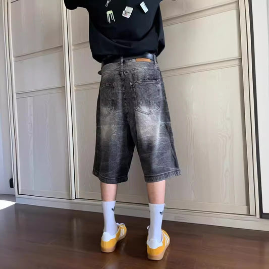 Pantaloncini Uomo in Denim – Shorts Casual Larghi Stile Cowboy Retrò, Taglio Dritto