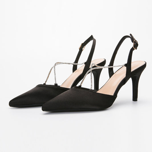 Women's Minimalist Black Satin Pointed High Heels