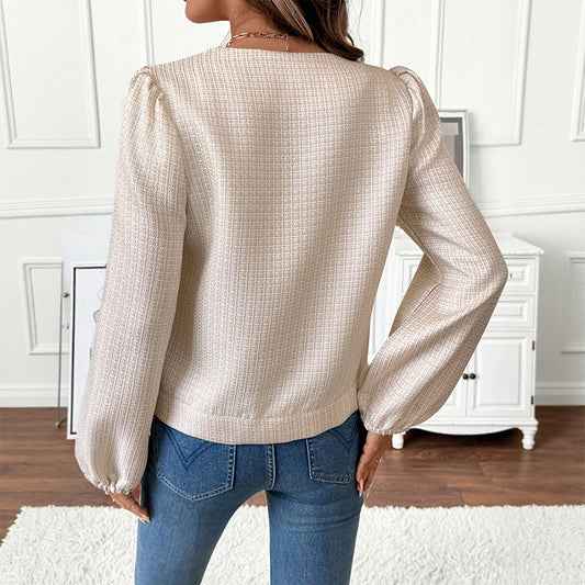 Round Neck French Style Long Sleeve Coat For Women