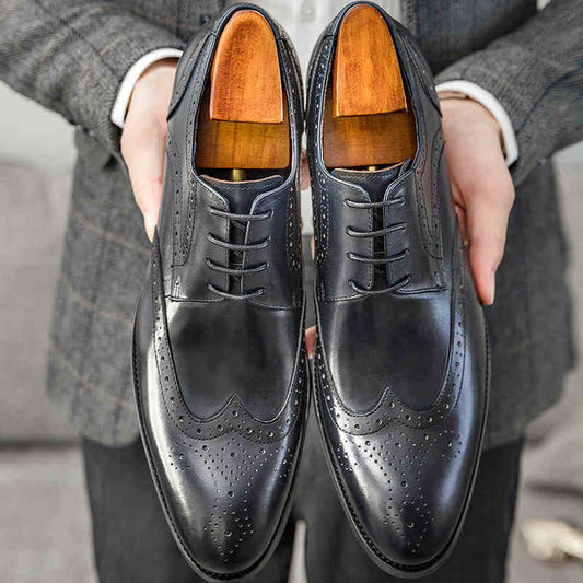 Brogue Men's Leather Pointed Handmade Leather Shoes