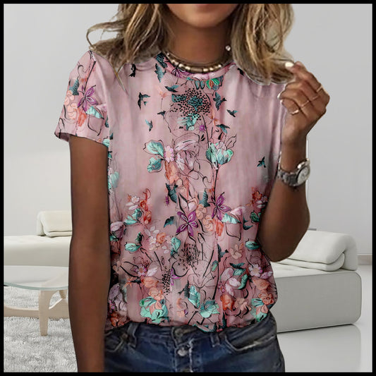 Digital Printing Loose Casual Women's Round Neck T-shirt