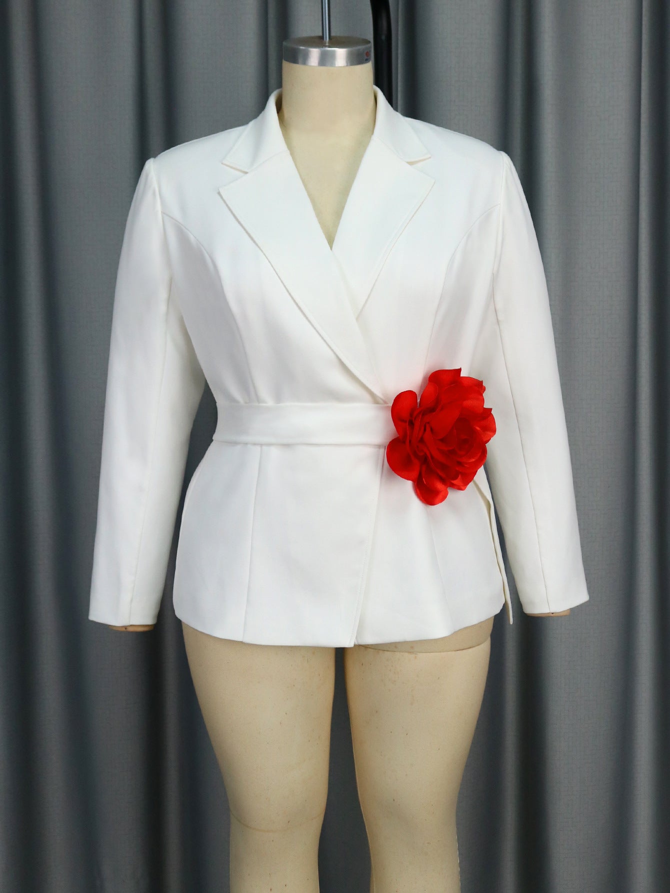 V-neck Long Sleeve Flower Contrast Color Slim Fit Commuter Top