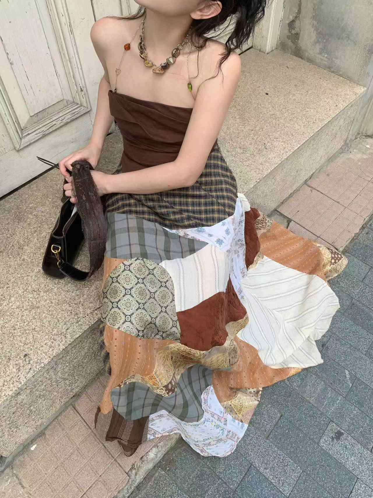 Women's Skirt Vacation Style Artistic Stitching Long Wild Skirt