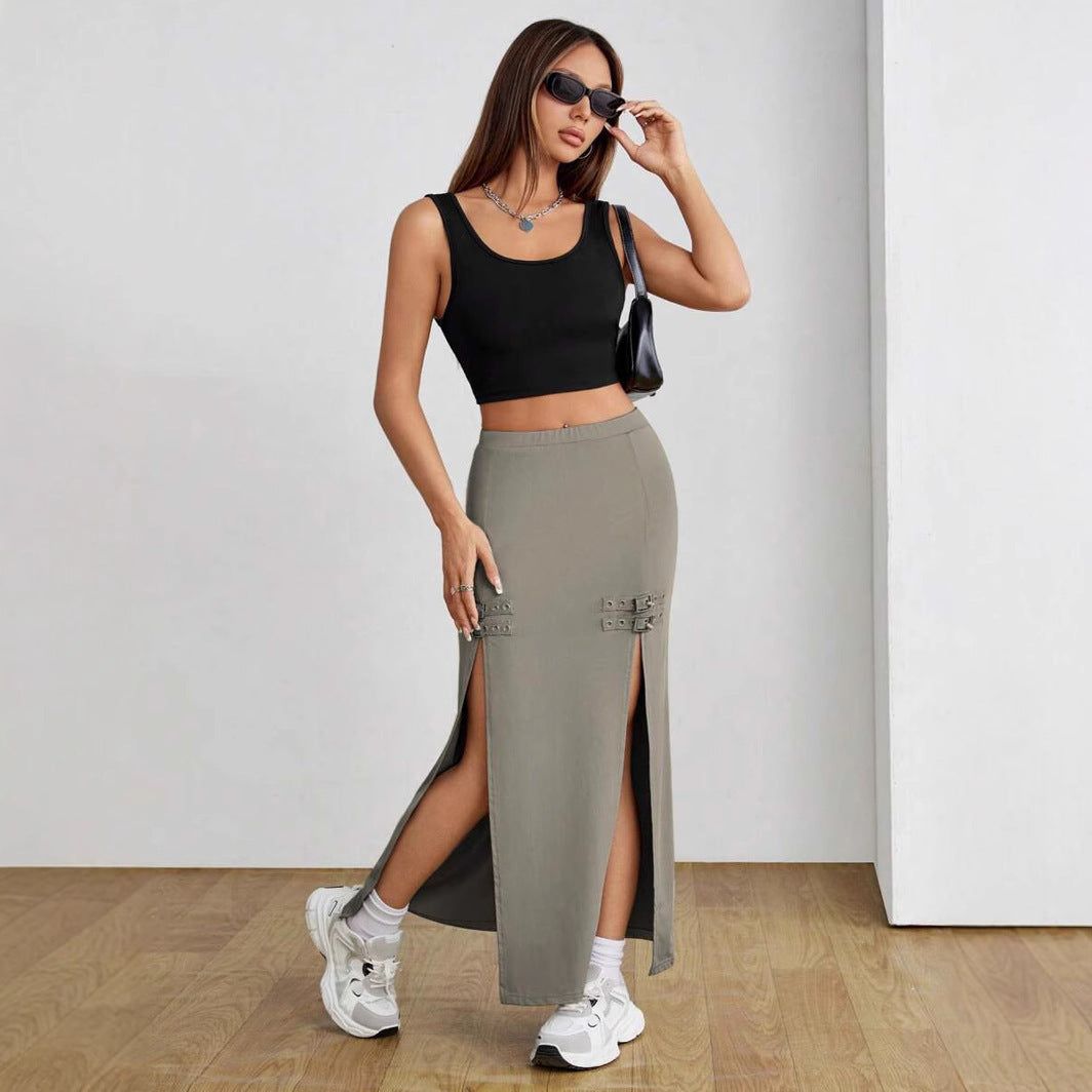 Street Slim-fit Sheath High Slit Skirt