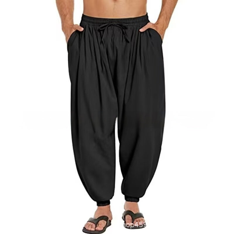 Solid Color Cotton And Linen Pocket Stretch Men's Casual Trousers