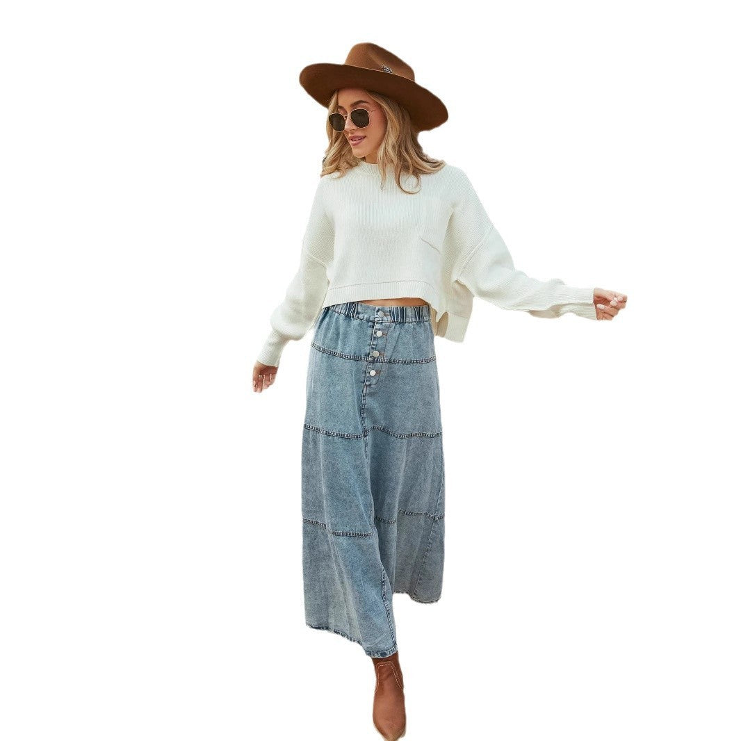 Fashion Layered Stitching Women's Denim Skirt