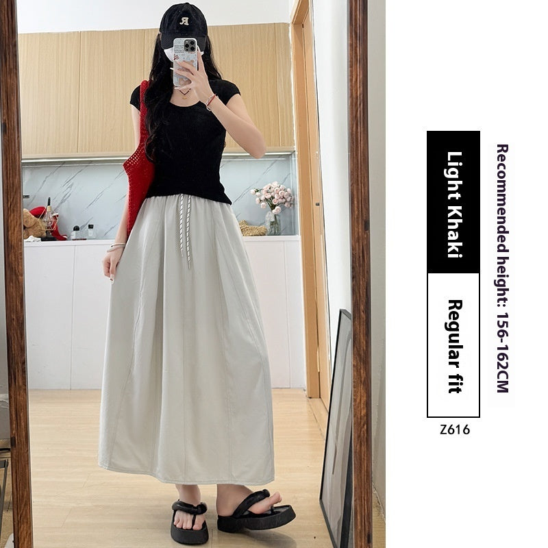 High Waist A- Line Plus Size Small Ice Silk Workwear Skirt