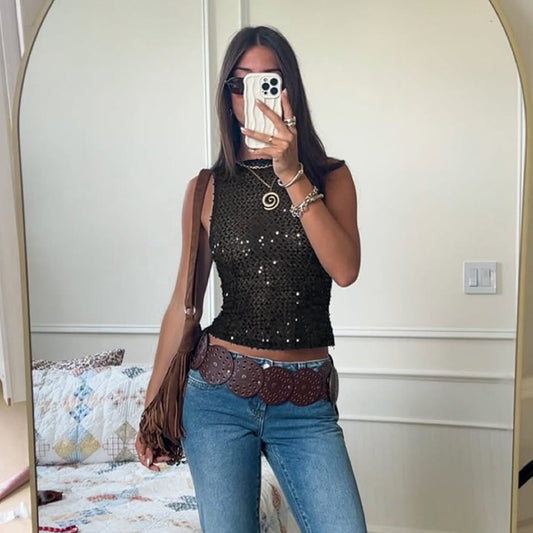 European And American Style Sexy Hot Girl Fashionable Sequins Sleeveless Top