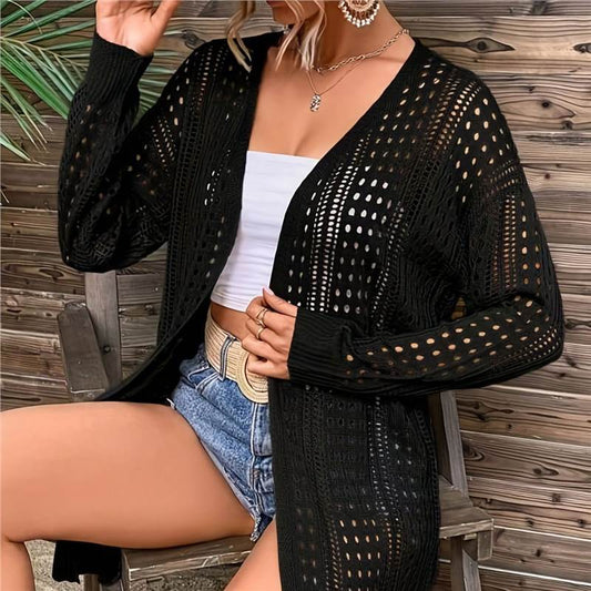Plus Size Hollow-out Beach Knitted Loose Women's Cardigan