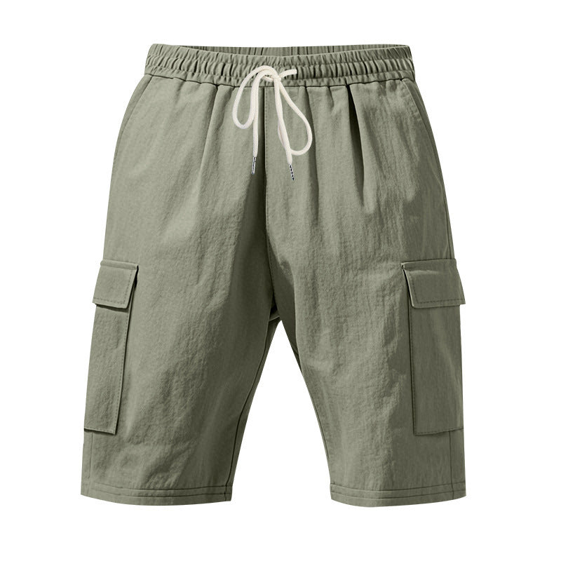 Shorts estivi da uomo in lino, larghi e traspiranti, con più tasche