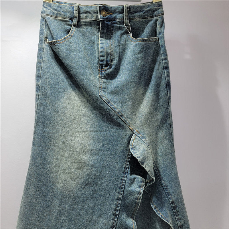 Women's American-style Retro Irregular Denim Skirt
