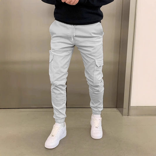 Dimensional Patch Pocket Overalls Lace Elastic Sports Baggy Pants Leisure