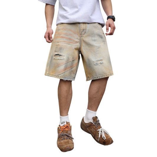 👖 Pantaloncini Uomo in Denim Strappato – Effetto Vintage e Stile Casual 👖