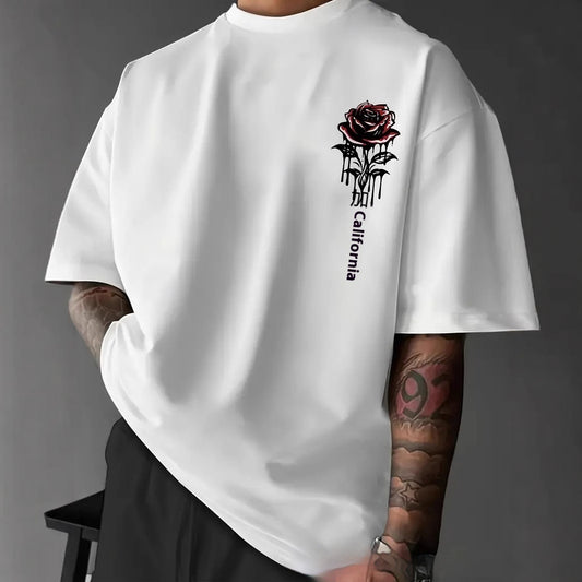 T-shirt Unisex con Stampa Rosa Grafica