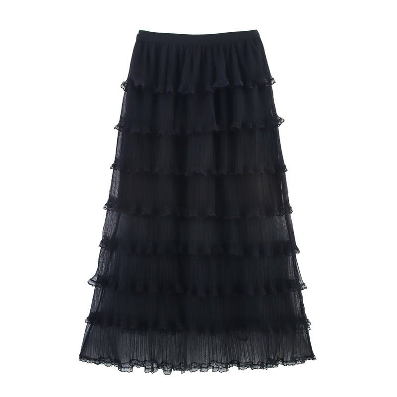 Lace Pleated Net Yarn Cake Skirt