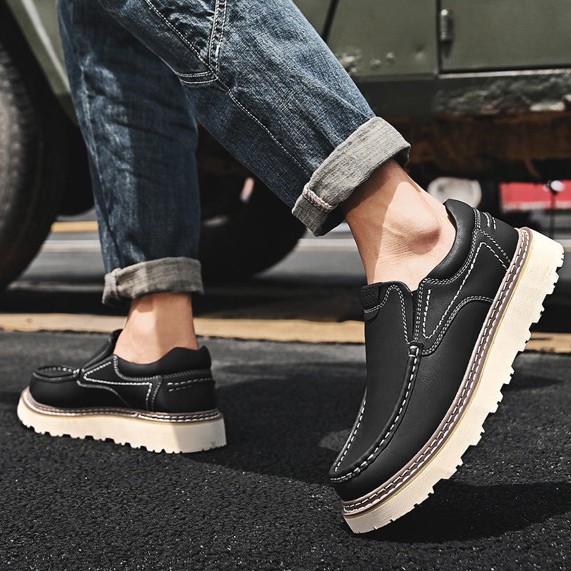 Scarpe Uomo Basse Casual – Suola Spessa, Punta Tonda in Pelle