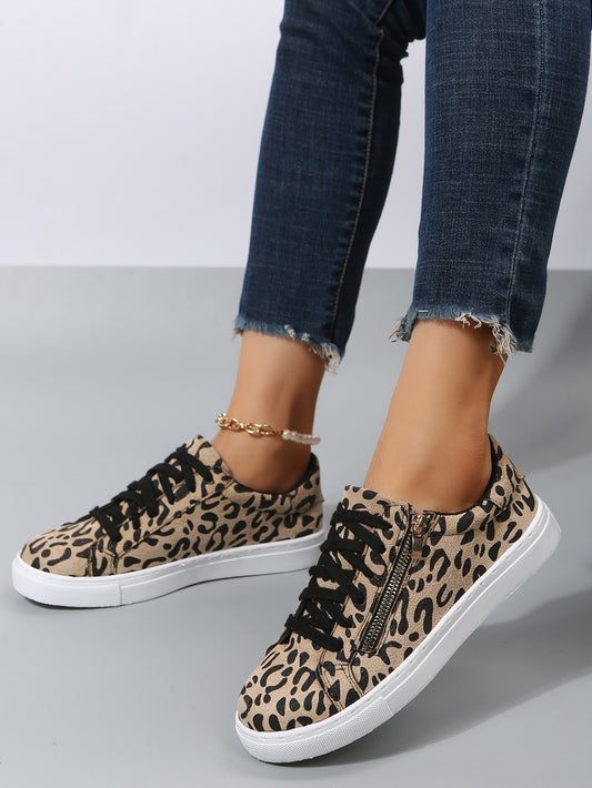 Leopard Print All-matching Four Seasons Lace Up Casual Sneaker