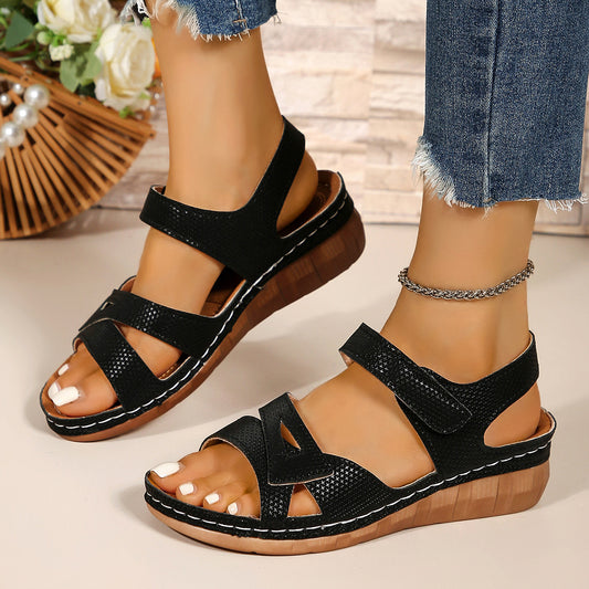 Plus Size Peep Toe Sandals Outer Wear Velcro