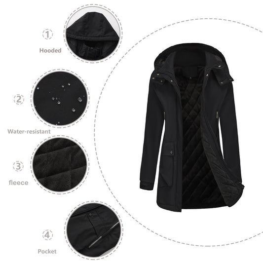 Parka Fleece Padded Coat Shell Jacket Waterproof Lady Fall Winter Coat