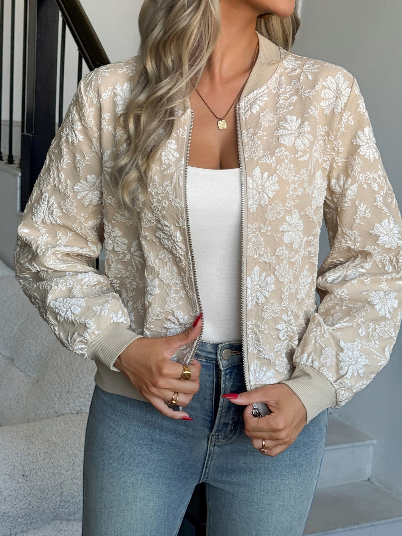 Jacquard Zipper Jacket Loose And Slim Temperament Commuting Casual Top Coat