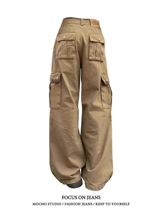 Retro Multi-pocket Workwear Jeans Women's Loose Wide-leg Casual Pants