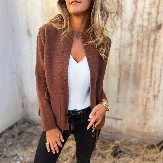 Loose Casual Simple Zipper Woolen Coat