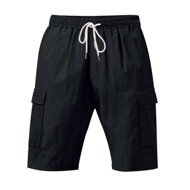 Shorts estivi da uomo in lino, larghi e traspiranti, con più tasche