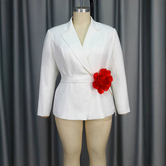 V-neck Long Sleeve Flower Contrast Color Slim Fit Commuter Top