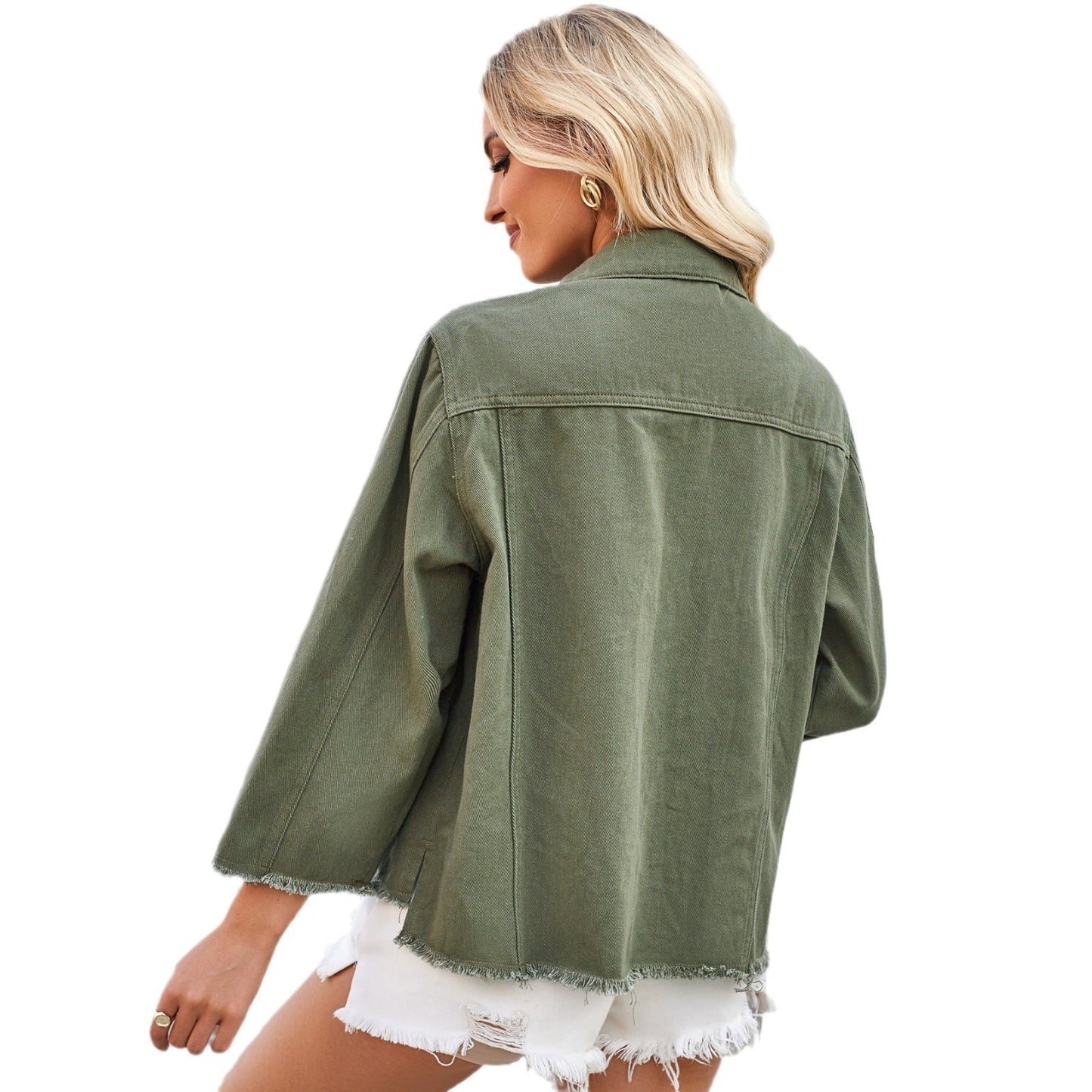 Washed Loose Army Green Denim Coat Top