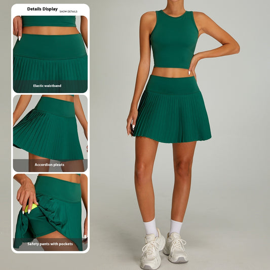 High Waist Pleated Sports Short Skirt Women's Outdoor Fitness Fake Two-piece Tennis Culottes