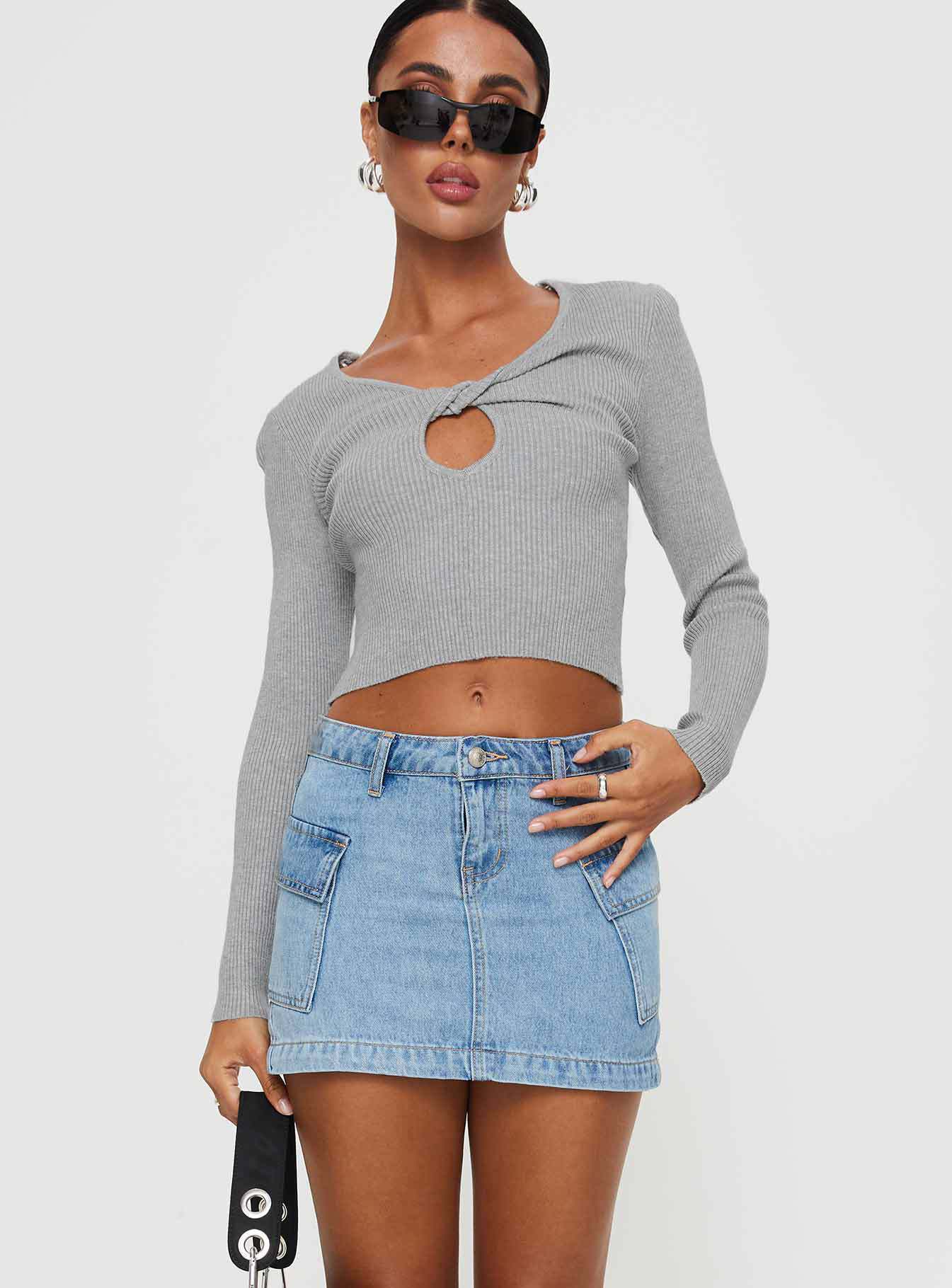 Solid Color Low Waist Denim Slim Fit Package Hip Skirt