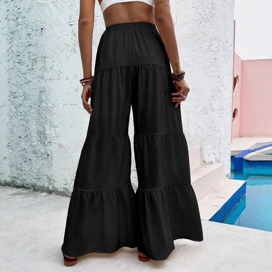 Pleated Elastic Waist Pants Female Wide-leg Casual Pants