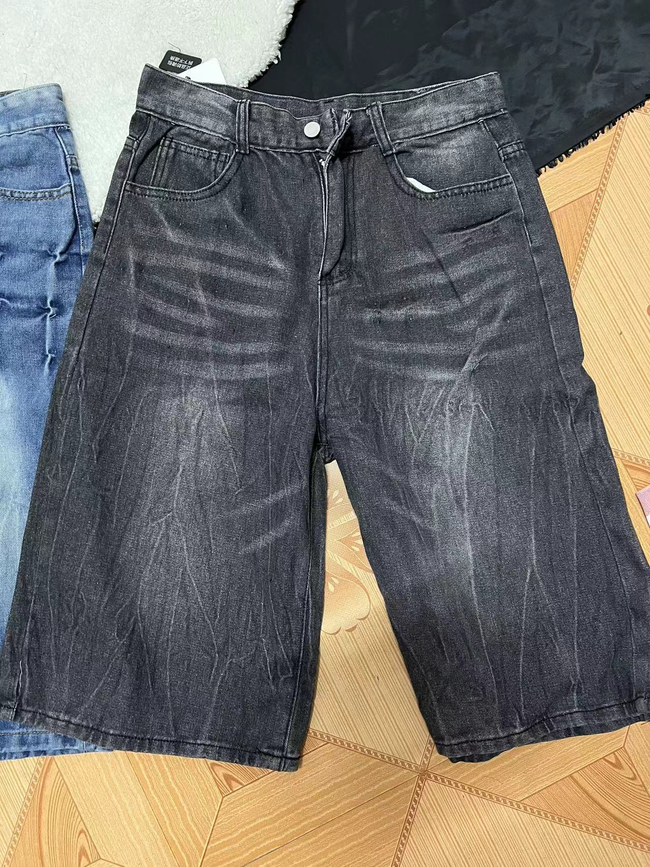 Pantaloncini Uomo in Denim – Shorts Casual Larghi Stile Cowboy Retrò, Taglio Dritto