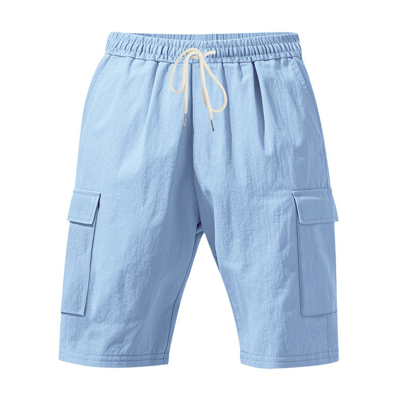 Shorts estivi da uomo in lino, larghi e traspiranti, con più tasche