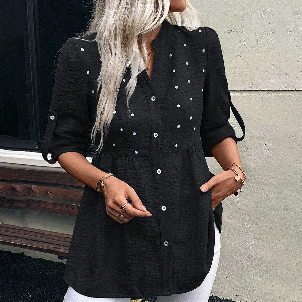 Women's Denim Printing Short Sleeve Embroidered Notched Collar Printed Casual Daily Summer Top