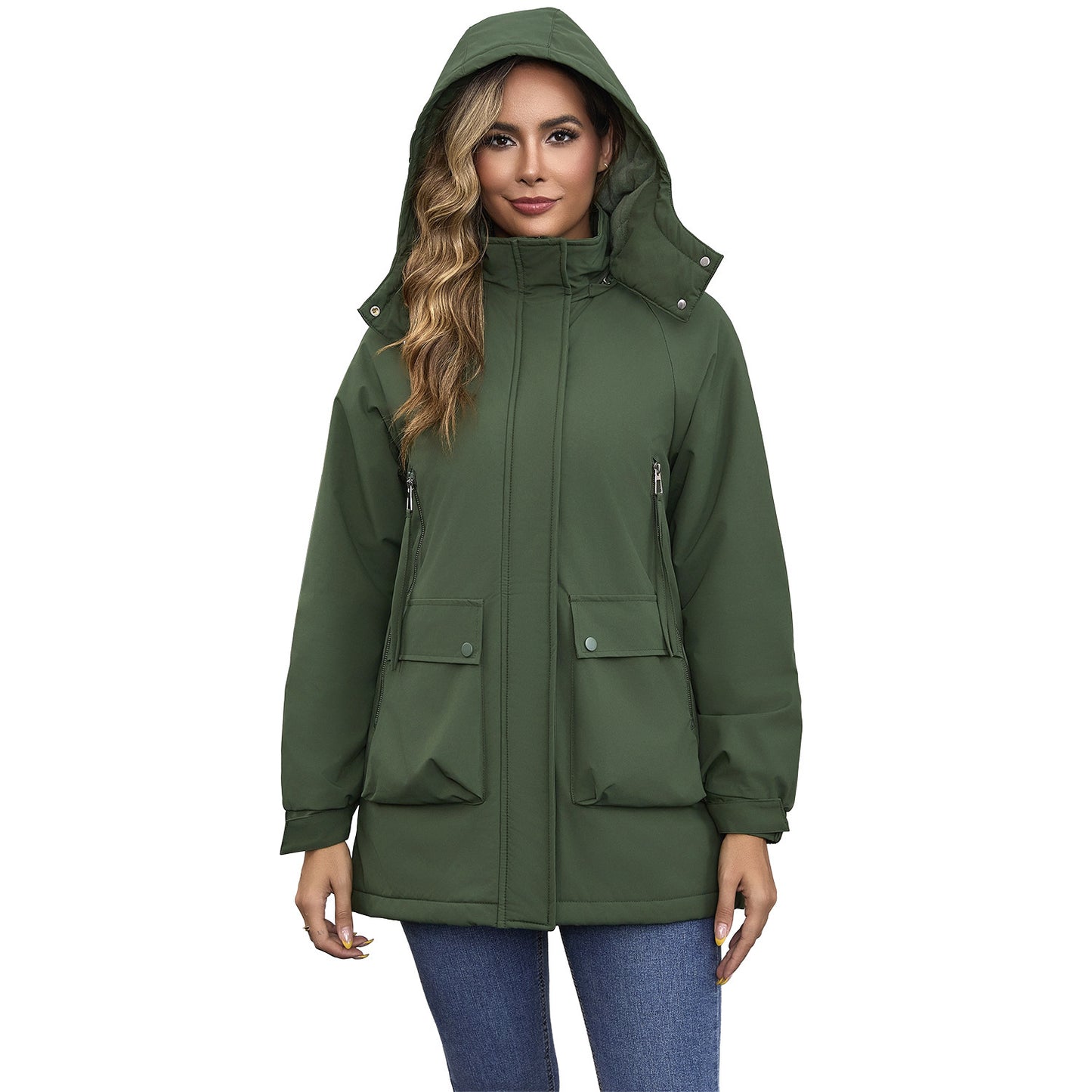 Parka Fleece Padded Coat Shell Jacket Waterproof Lady Fall Winter Coat