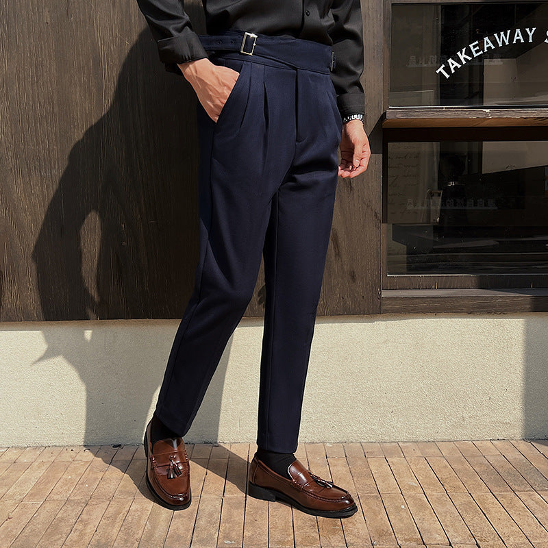 High-rise Thick Dark Striped High Waist Casual Pants
