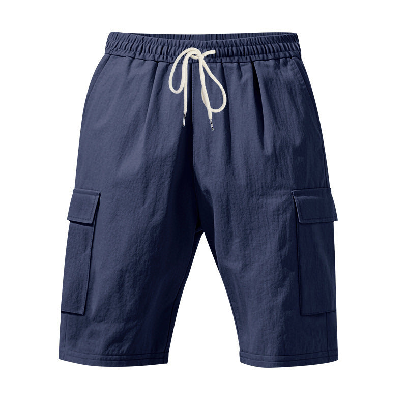 Shorts estivi da uomo in lino, larghi e traspiranti, con più tasche