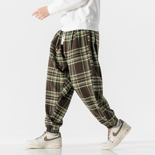 Hong Kong Style Plus Size Woolen Casual Harlan Plaid Pants