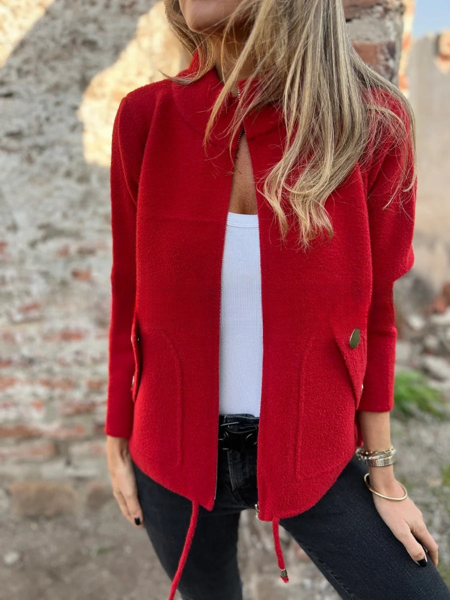 Loose Casual Simple Zipper Woolen Coat