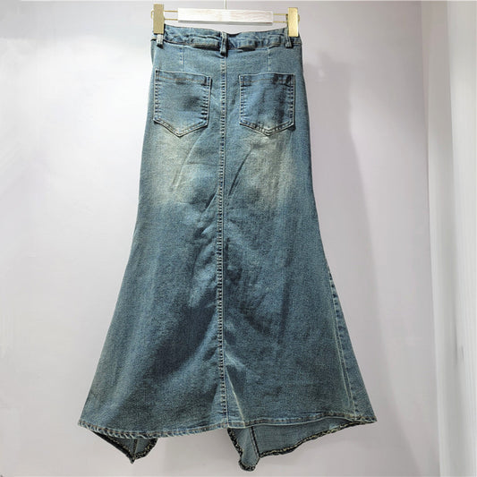 Women's American-style Retro Irregular Denim Skirt