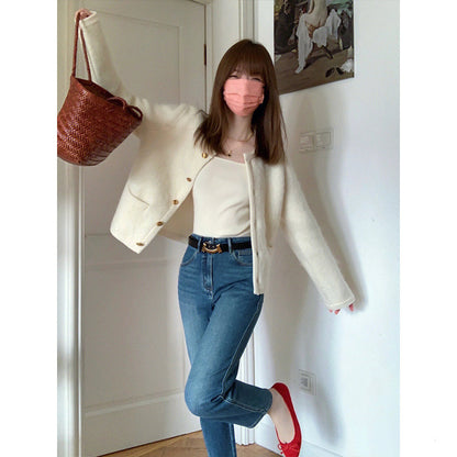 Women's Short Shoulder Knitted Cardigan Idle Style Casual Jacket