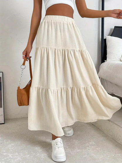 European And American Style Women Summer Bohemian Pleated Layered Long Skirt
