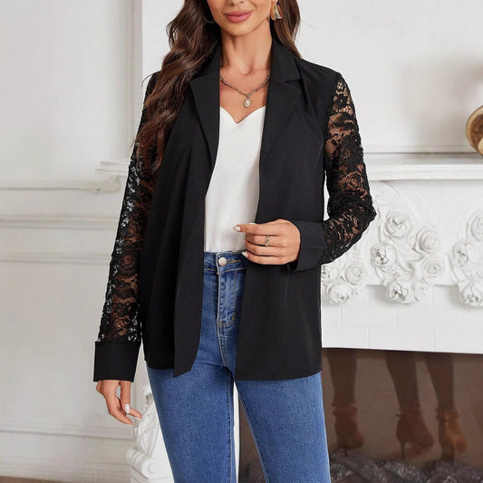 Women's Elegant Suit Lace Stitching Long Sleeve Top Coat