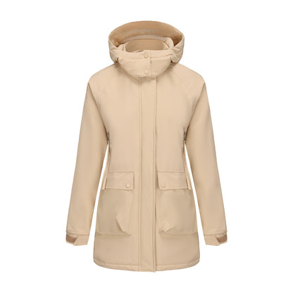 Parka Fleece Padded Coat Shell Jacket Waterproof Lady Fall Winter Coat