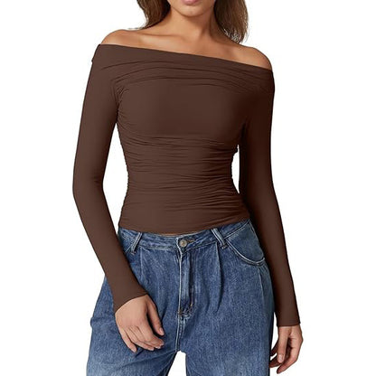 European And American Women's Clothing Top Off-shoulder Long Sleeve T-shirt